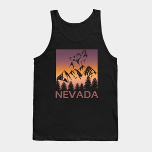 Neveda Sunset Wolf Howling at The Moon Trees and Mountains. Tank Top